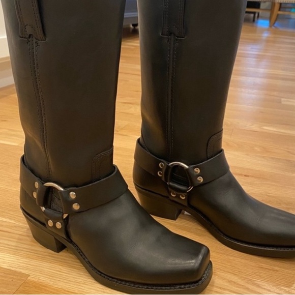 FRYE harness boots black size 11 Western square toe cowboy biker moto 👢 - Picture 8 of 9